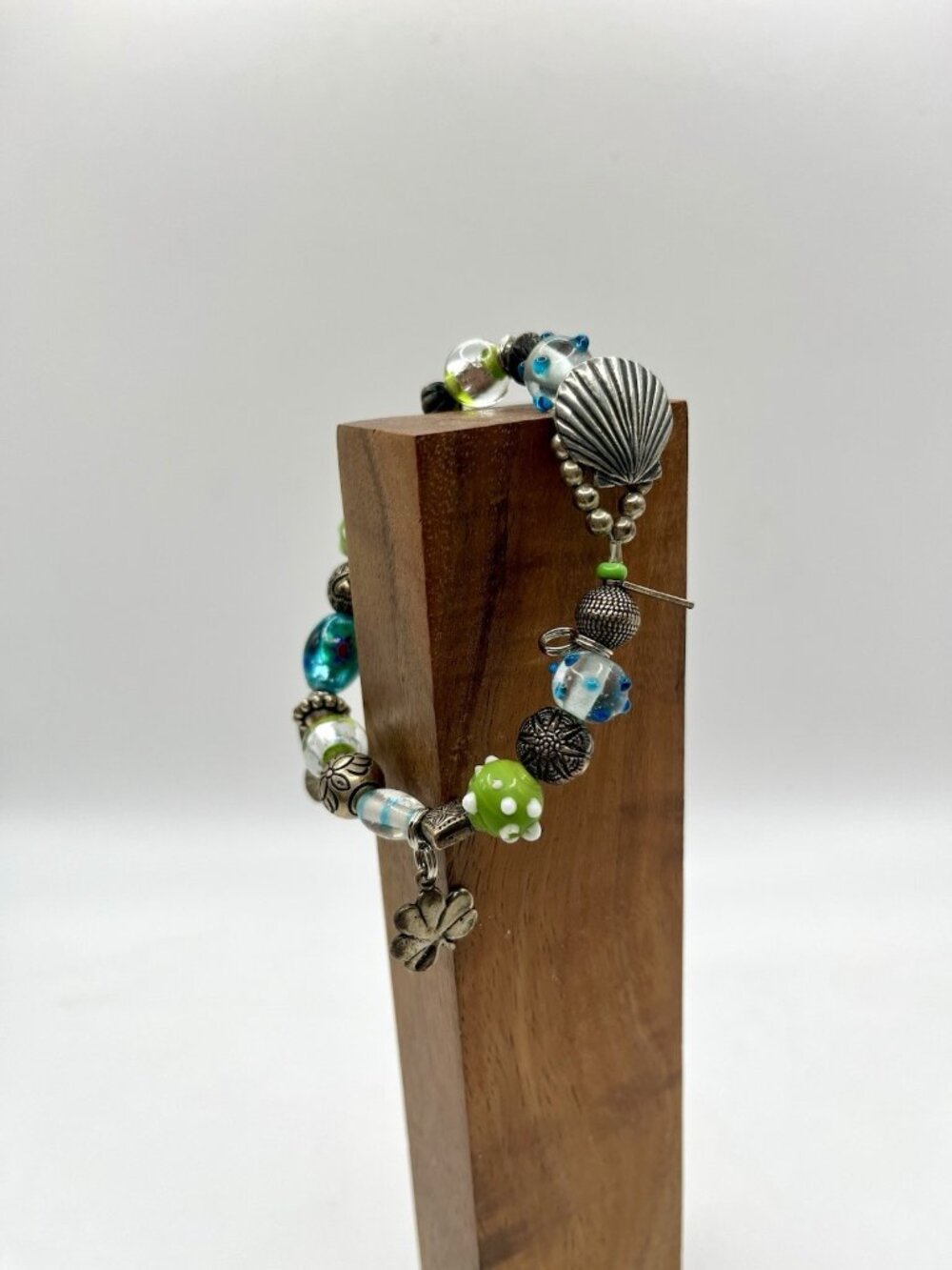 VTG Sterling Silver Charm Bracelet Artisan Lampwork Glass Beads Florida Shell